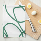 Moderne lijnkunst: Groen op Wit Theedoek (Quarter Fold)