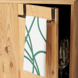 Moderne lijnkunst: Groen op Wit Theedoek
