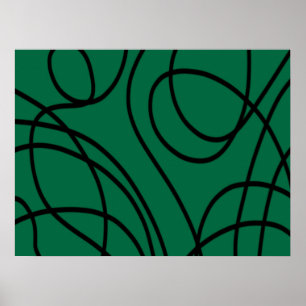 Moderne lijnkunst in groen en zwart poster