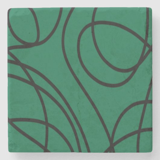 Moderne lijnkunst in groen en zwart stenen onderzetter (Voorkant)