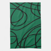 Moderne lijnkunst in groen en zwart theedoek (Verticaal)