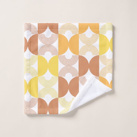 Moderne lijnkunst Middelste eeuw bruin en geel Bad Handdoek (Wasdoekje)