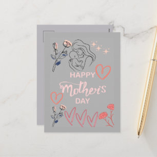 Moderne Lijnkunst Moeder en Baby Fijne Moederdag Feestdagenkaart