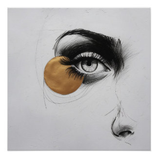 Moderne Lijnkunst Oog Poster – Gouden Accent Detai