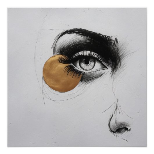 Moderne Lijnkunst Oog Poster – Gouden Accent Detai (Voorkant)