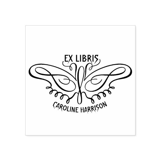 Moderne Lijnkunst Vlinder Ex Libris Boek  Rubberstempel (Afrduk)
