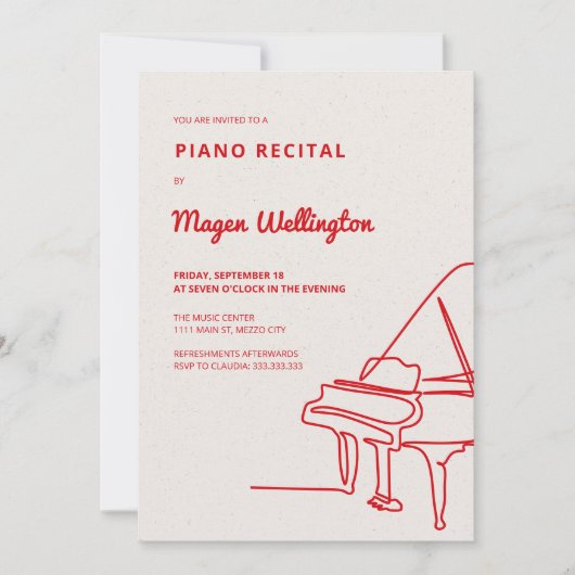 Moderne lijntekening Grand Piano recital Kaart (Voorkant)
