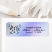 Moderne lijntekenvlinder blauw holografisch etiket (Insitu)