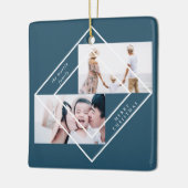 Moderne Lijst Blue Two Photo Merry Kerstmis Keramisch Ornament (Links)