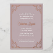 Moderne  Lijst Blush Pink Quinceañera Gold Folie Uitnodiging (Voorkant)