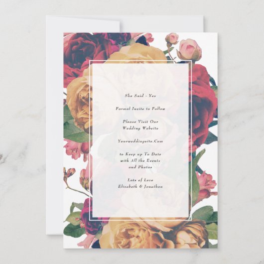 Moderne Lijst Boho Antiek Rozen Editable Foto Save The Date (Achterkant)