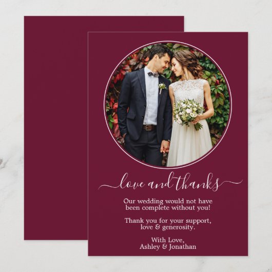 Moderne Lijst Burgundy Wedding Bedankkaart (Voorkant / Achterkant)