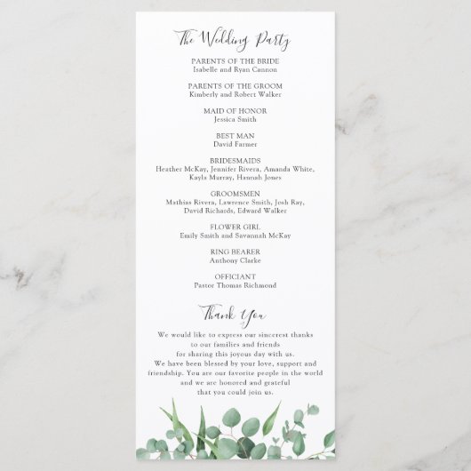 Moderne Lijst Eucalyptus Leaves Wedding Programmakaart (Achterkant)
