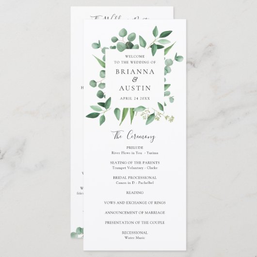 Moderne Lijst Eucalyptus Leaves Wedding Programmakaart (Voorkant / Achterkant)