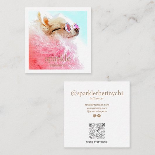 Moderne Lijst Foto scannable QR Code Vierkante Visitekaartje (Voorkant / Achterkant)