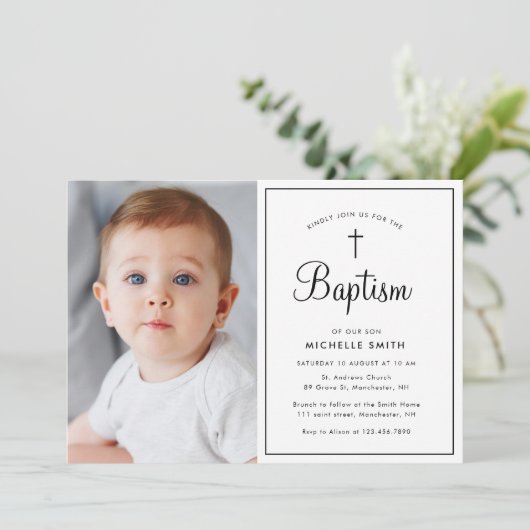 moderne lijst fotobaptisme - uitnodiging (Staand voorkant)