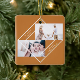 Moderne Lijst Gold twee-fotografie voor kerstmis Keramisch Ornament