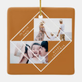 Moderne Lijst Gold twee-fotografie voor kerstmis Keramisch Ornament (Achterkant)