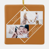 Moderne Lijst Gold twee-fotografie voor kerstmis Keramisch Ornament (Voorkant)