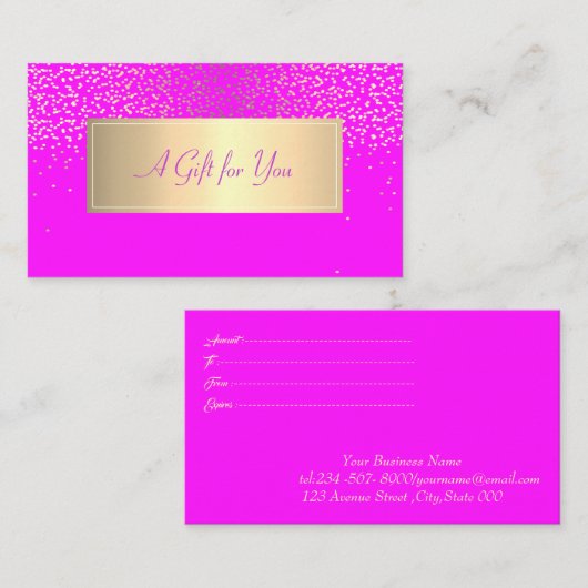 Moderne Lijst, gouden Confetti roze fluorescerend Kortingskaartje (Voorkant / Achterkant)