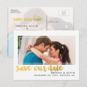 Moderne Lijst Gouden Foto Save the Date Briefkaart (Voorkant / Achterkant)
