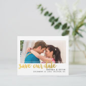 Moderne Lijst Gouden Foto Save the Date Briefkaart (Staand voorkant)