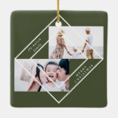 Moderne Lijst Green Two Photo Merry Kerstmis Keramisch Ornament (Achterkant)