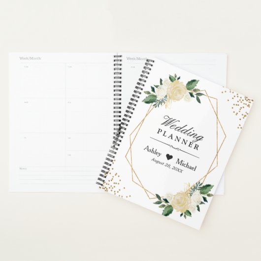 Moderne Lijst Greenery Ivory Gold Floral Wedding Planner (Display)