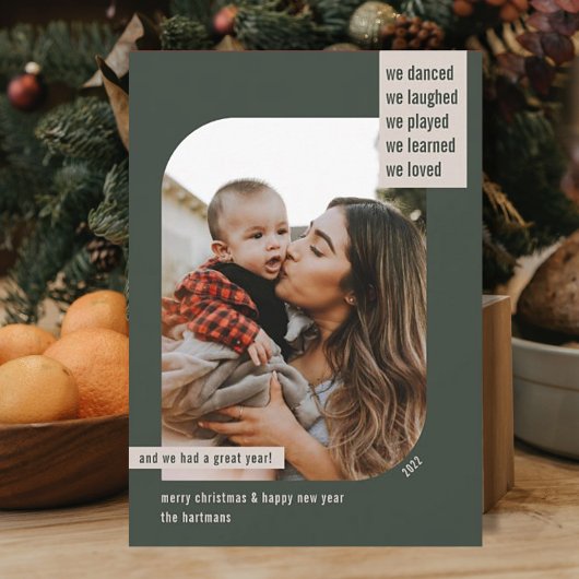 Moderne Lijst Jaar Review 1 Foto kerstgroen Feestdagenkaart