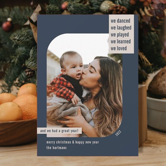 Moderne Lijst Jaar Review 1 Fotokerstmarine Feestdagenkaart