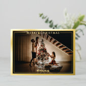 Moderne Lijst kerstfoto rood goud Folie Feestdagenkaart (Staand Voorkant)
