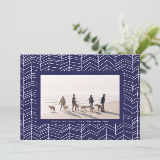 Moderne Lijst met blauw en witte kerstsnoepriet Feestdagenkaart (Staand voorkant)