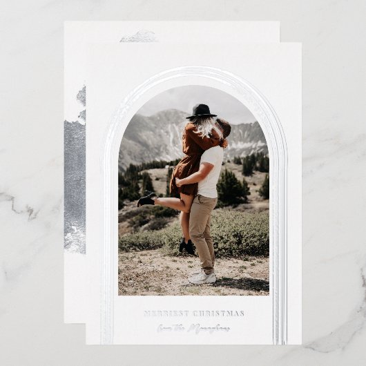 Moderne Lijst met geborstelde baard Folie Feestdagenkaart (Voorkant / Achterkant)