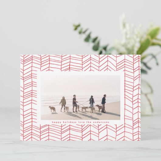 Moderne Lijst met rode en witte kerstsnoep Feestdagenkaart (Staand voorkant)