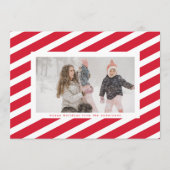 Moderne Lijst met rode en witte strepe snoepriet Feestdagenkaart (Voorkant)
