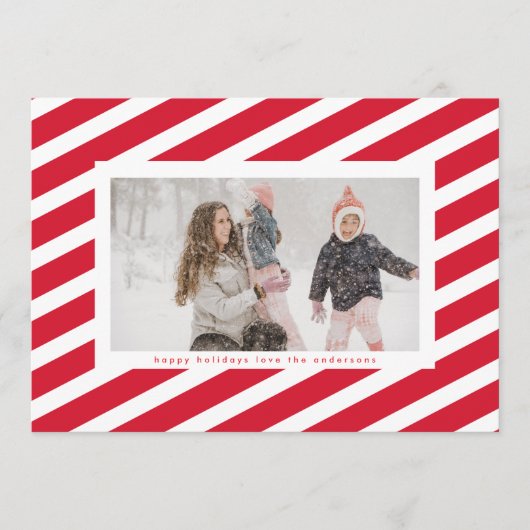 Moderne Lijst met rode en witte strepe snoepriet Feestdagenkaart (Voorkant)