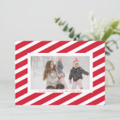 Moderne Lijst met rode en witte strepe snoepriet Feestdagenkaart (Staand voorkant)