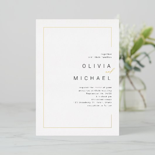 Moderne lijst minimalistisch fotohuwelijk folie uitnodiging (Staand Voorkant)