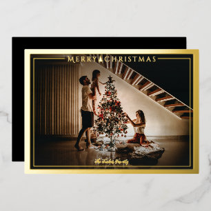 Moderne Lijst, prettige kerstfoto Gold Black Folie Feestdagenkaart