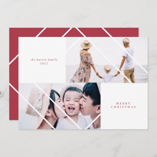 Moderne Lijst Rode Kerstfotokaart Feestdagenkaart (Voorkant / Achterkant)