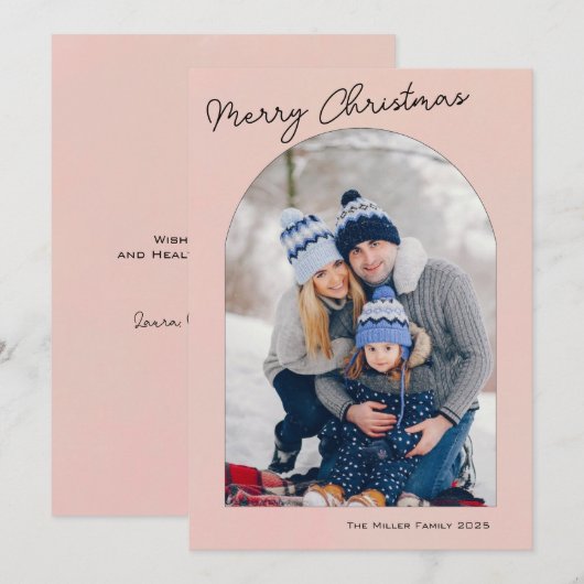 Moderne Lijst roze feestdag foto Feestdagenkaart (Voorkant / Achterkant)