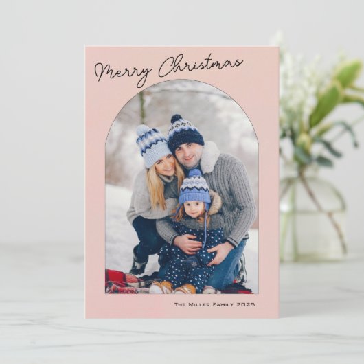 Moderne Lijst roze feestdag foto Feestdagenkaart (Staand voorkant)