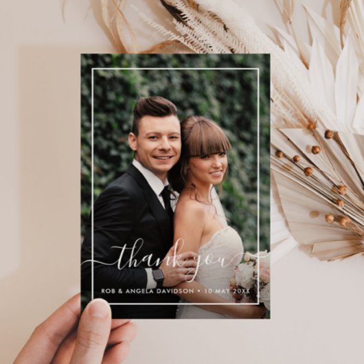 moderne lijst trouwfoto bedankt je kaart