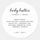 Moderne lijst van elegante witte ingrediënten ronde sticker (Voorkant)