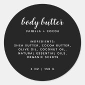 Moderne lijst van elegante zwarte ingrediënten ronde sticker (Voorkant)