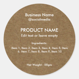Moderne lijst van ingrediënten Rondlabel Ronde Sticker