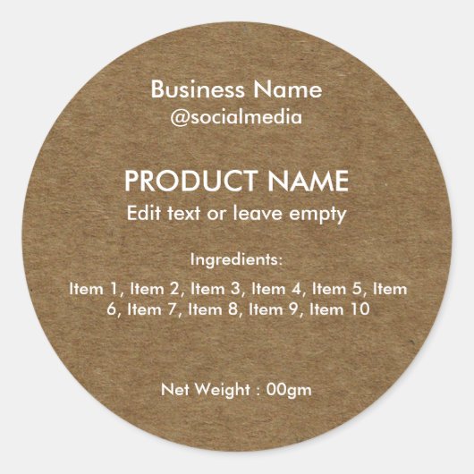 Moderne lijst van ingrediënten Rondlabel Ronde Sticker (Voorkant)