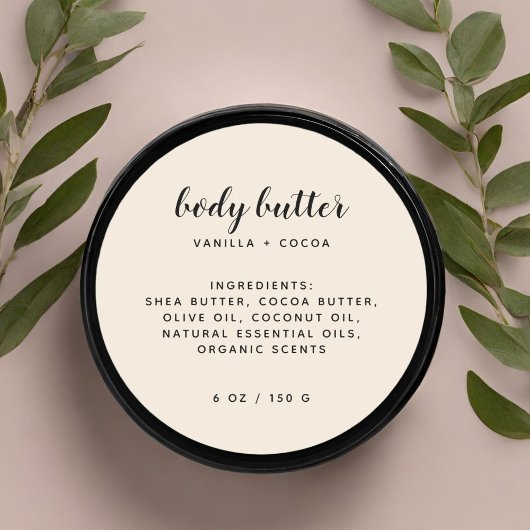 Moderne lijst van ingrediënten van elegant beige ronde sticker