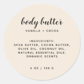 Moderne lijst van ingrediënten van elegant beige ronde sticker (Voorkant)