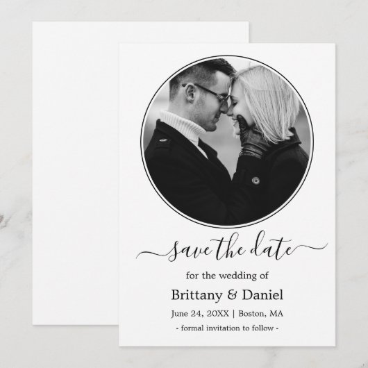 Moderne Lijst zwart-wit foto Save The Date (Voorkant / Achterkant)